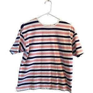 Liz & Co Striped Blouse, Womens Small, Lovely Pink, Black & White 100% Cotton!